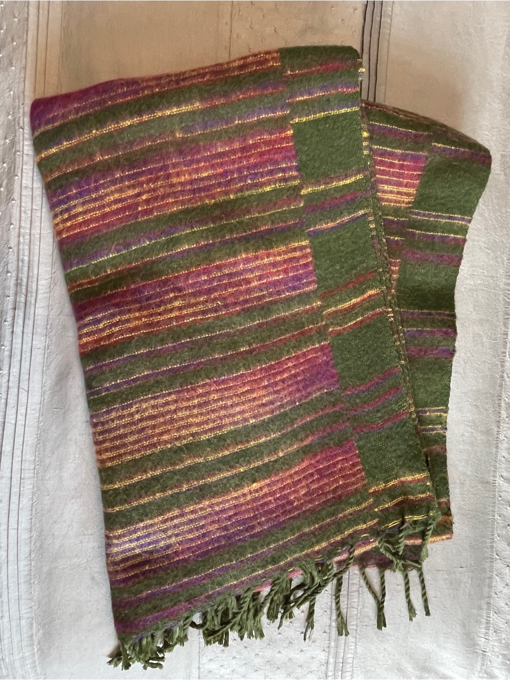 Nepalese Handwoven Yak Wool Tibetan Meditation Shawl or Throw Blanket 40” x 81”